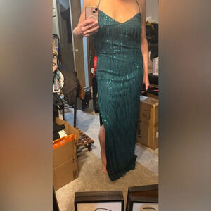NWT CITY triangles strappy holiday sequin maxi dress with thigh high sli…